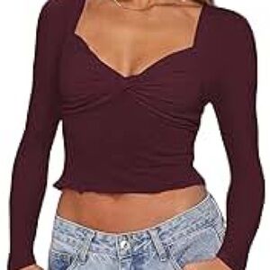 SHEIN Deep Burgundy Long Sleeve Top